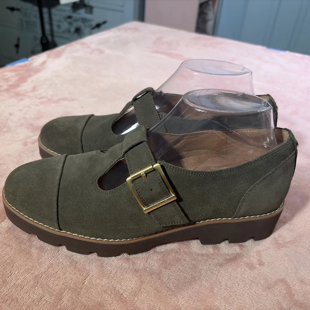 Vionic Suede Mary Jane Monk Strap Carmen Comfort Shoes Green Womens Size 7.5 New